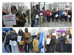 Copaci cu panglici funerare. Protest impotriva desfiintarii parcului Eminescu la Arad